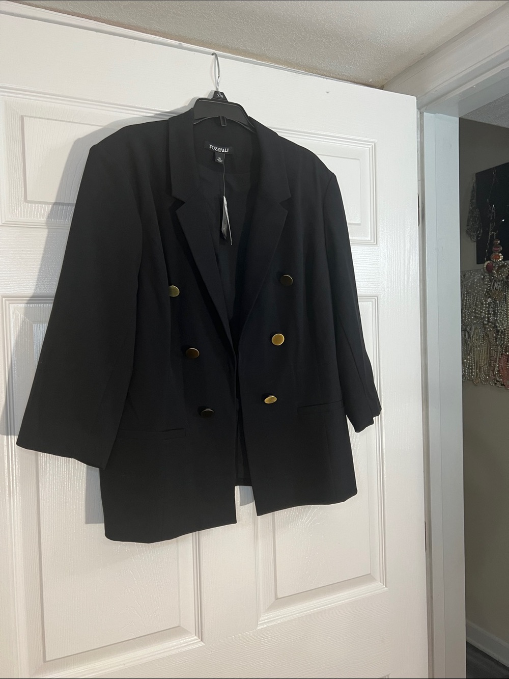 Roz & Ali Black Double-Breasted Blazer with Gold Buttons